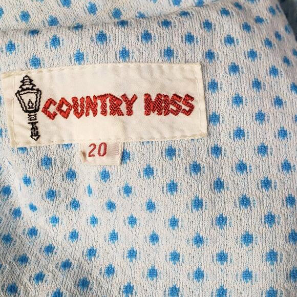 Vintage 1970s Volup Sheath Dress Blue White Dot Pointed Collar Belted Sz 20 - Picture 12 of 12